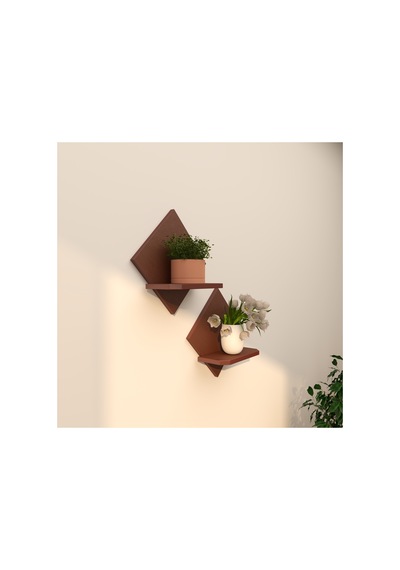 2'li Raf Çiçeklik Seti 34x34 Cm Kontrplak Duvar Rafı Beyaz, Ceviz, Doğal Ahşap, Siyah Ceviz