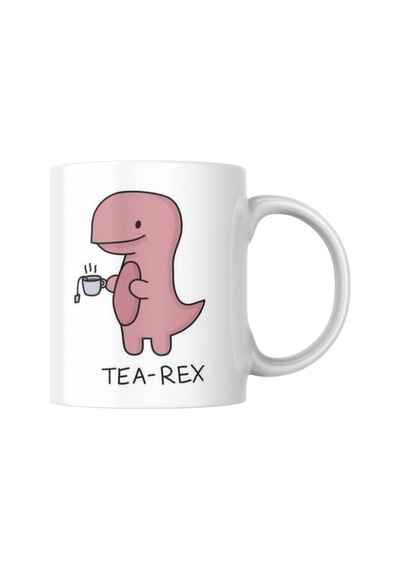 Dinozorlu Kupa Bardak Çaysever Komik Yazılı Hediyelik Çay Kahve Kupası Coffee Mug Beyaz - Çok Renkli