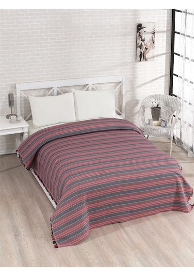Pamuklu Gri Çarşaflı Lastikli Çarşaflı Pike Takımı 200x230 Bordo
