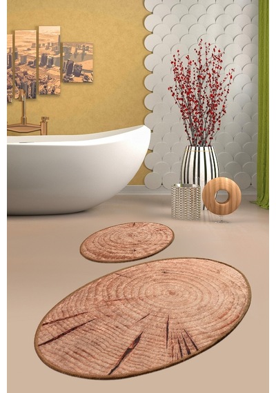 Chilai Home Wood Djt 2 Lı Set Banyo Halısı, Paspas Kahverengi
