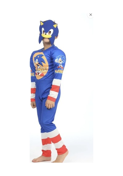 Lolliboomkids Yeni Sezon Sevilen Kahraman Karakter Yaramaz Kirpi Sonic Hedgehog Kaslı Kostüm - Elyaf Dolgulu Mavi