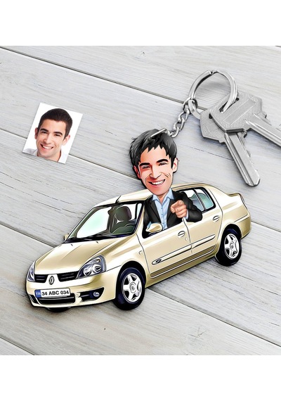 Kişiye Özel Bay Renault Symbol Figürlü Plakalı Ahşap Karikatür An