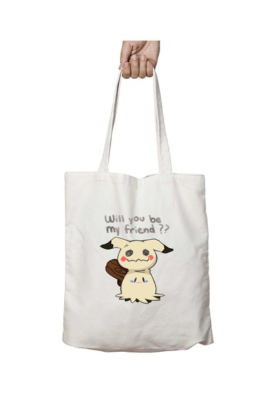 Art Hediye Mimikyu Will Be My Friend İki Tarafı Kalıcı Baskılı Yıkanabilir Çanta Çok Renkli