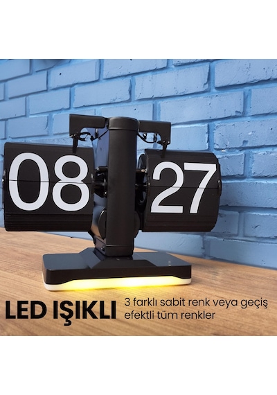 Upway Retro Modern Tarz Led Işıklı Dekoratif Lüks Hediyelik Çevirmeli Flip Masa Konsol Saati