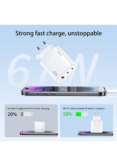 HEPU HP-C32 67W USB-C GaN Güç Adaptörü –Type-C Kablo Dahildir