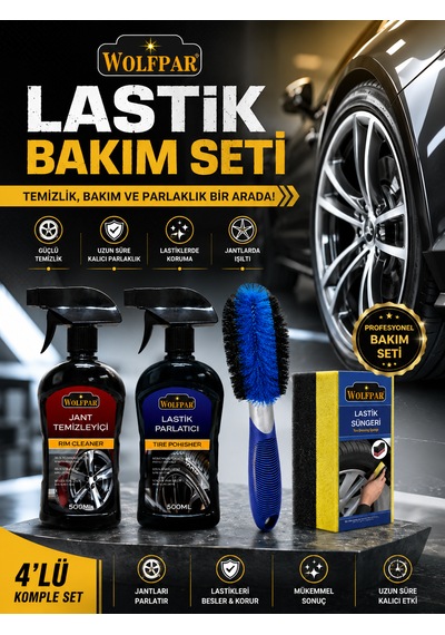 Lastik Bakım Seti Jant Temizleyici + Jant Temizleme Fırçası + Lastik Parlatıcı + Lastik Süngeri