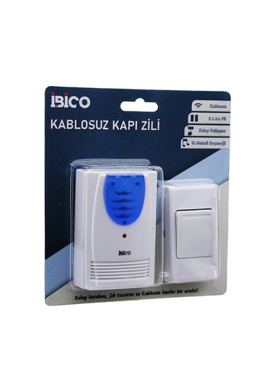 İbico İ11-015 Kapı Zili Pil 2aa Düğme 23a 16 Farklı Melodi 50mt Çekim Alanı Pilli Wireles Kablosuz