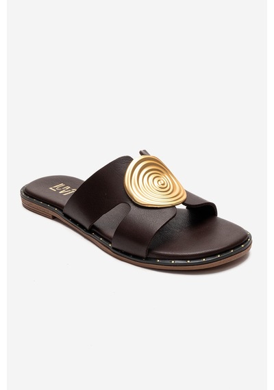 Luvishoes Nolıta Kahverengi Cilt Hakiki Deri Tokalı Kadın Terlik