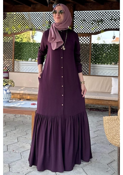 Rabia Şamlı Süreyya Gömlek Elbise Mürdüm Normal
