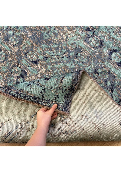 Hoom Rugs Arkaik Plz 03 Lacivert Etnik Renkli Vintage Makine Halısı Mavi Renkli