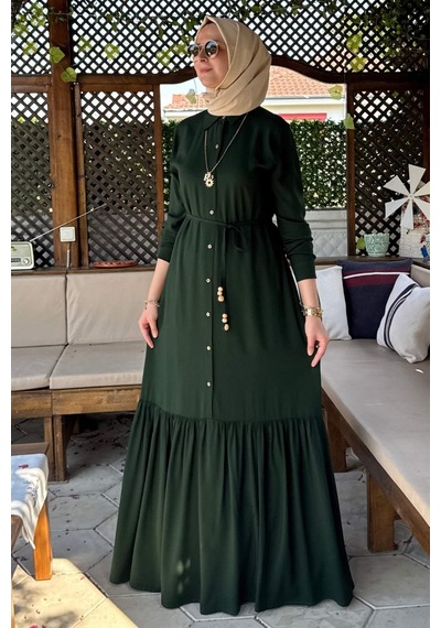Rabia Şamlı Süreyya Gömlek Elbise Zümrüt Normal