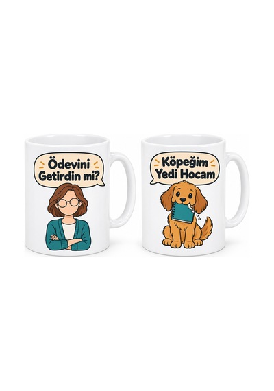 Storeşahin Ödevini Getirdin Mi 2'li Porselen Kupa Seti - Model 400 Shn0720 Çok Renkli