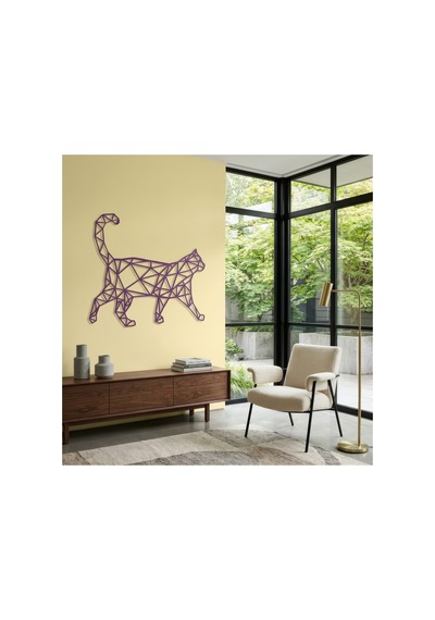 Geometrik Kedi Metal Duvar Tablosu - Metal Duvar Sanatı - Yosun Yeşili - 30 X 30 Cm Yeşil