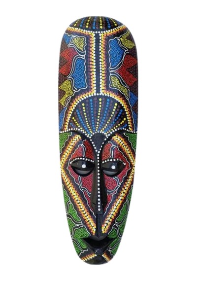 Ahşap Aborjin Mask 30 Cm Renkli Duvar Dekoru Maske