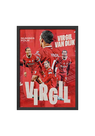 Virgil Van Dijk Siyah Ahşap Çerçeveli Poster, Dekoratif Spor Duvar Tablosu