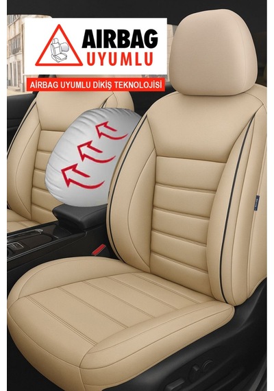 Jet Bej Deri Oto Koltuk Kılıfı- Ford Focus-fiesta-fordscort İle Uyumlu