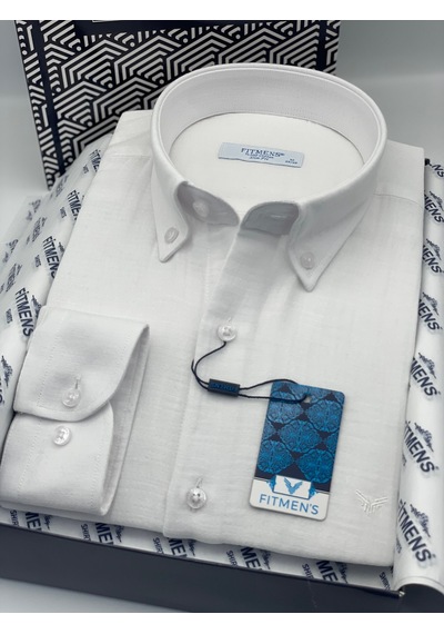 Slim Fit Uzun Kol Müslin Pamuk Rahat Nefes Alabilen Kumaştan Yaka Düğmeli Hediye Kutulu Erkek Gömlek Fs-004202 - Beyaz-2869