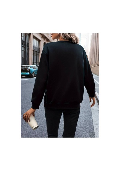 Medinenur Coffe Desenli 2 İplik Sweatshirt Siyah