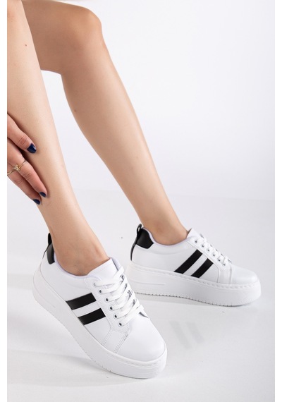 Erceka Kadın Spor Ayakkabı Sneaker Günlük Kullanıma Uygun Beyaz-siyah-kırmızı,mavi Bağcıklı Beyazasiyah Erceka Kadın Spor Ayakkabı Sneaker Günlük Kullanıma Uygun Beyaz-siyah-kırmızı,mavi Bağcıklı Beyazasiyah