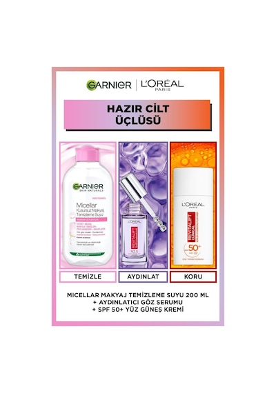 Revitalift Filler Göz Serumu + 200ml Micellar Makyaj Temizleme Suyu + Clinical Spf50 Yüz Güneş Kremi pktlrlhzrclttrpset-10746