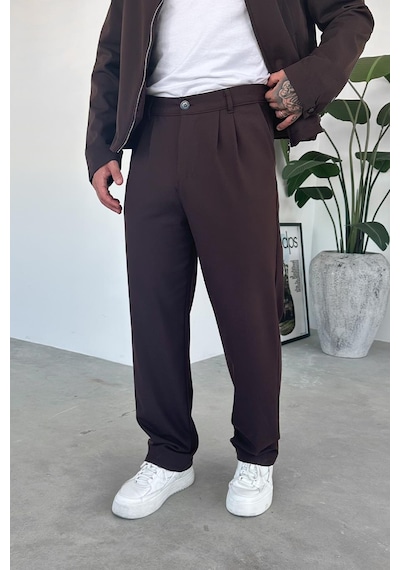 Kahverengi Premium Relaxed Fit Kumaş Pantolon Kahverengi