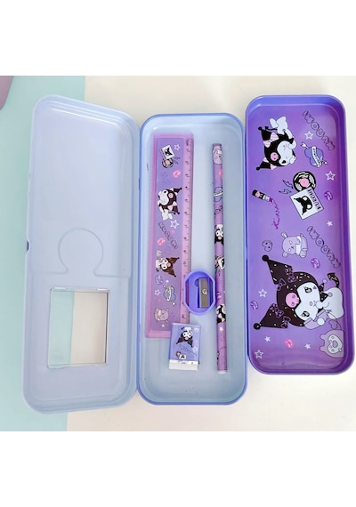 Kawaii Sanrio Kuromi Metal Kalem Kutusu Kırtasiye Seti Cinnamoroll Kuromi Kalemlik Hediye Seti Mor