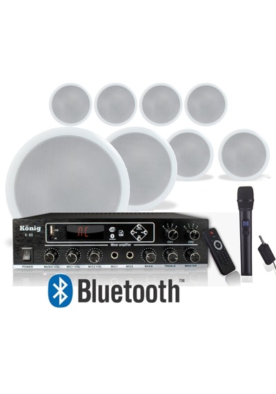 8 Li Tavan Hoparlörlü El Mikrofonlu Bluetooth Anfi Ses Sistemi Seti