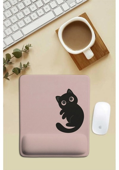 Sonictouch Pembe Bilek Destekli Siyah Kedili Dikdörtgen Pürüzsüz Yüzey Ergonomik Mouse Pad 18x22cm Mousepad