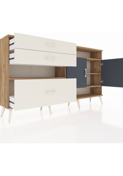 Arges Konsol 4 Raflı 3 Çekmeceli 2 Kapaklı 176x30x99 Çam-antrasit Çam-antrasit/aytaşı Arges Konsol 4 Raflı 3 Çekmeceli 2 Kapaklı 176x30x99 Çam-antrasit Çam-antrasit/aytaşı