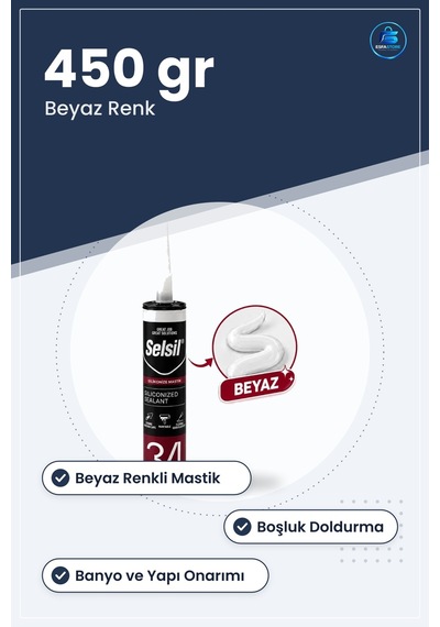Beyaz Silikon Mastik 450 Gr Banyo Ve Yapı Onarım Boşluk Doldurma