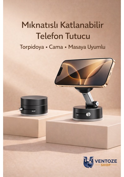 Katlanabilir Mıknatıslı Araç Telefon Tutucu Torpido Ve Cam Uyumlu 360 Derece Hareketli Akrilik Siyah