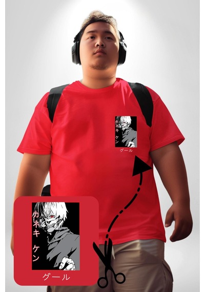 Angemiel Kaneki Ken Kuma Japon Anime Şeytan Kırmızı Büyük Beden Kadın Basic Minimal Baskılı Tişört Kırmızı