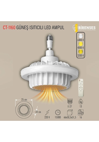 Cata Ct1160 82w Güneş Isıtıcılı Fan Led Ampul