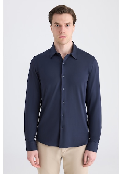 Twn Slim Fit Lacivert Örme Gömlek 5ec02ad04259m Çok Renkli