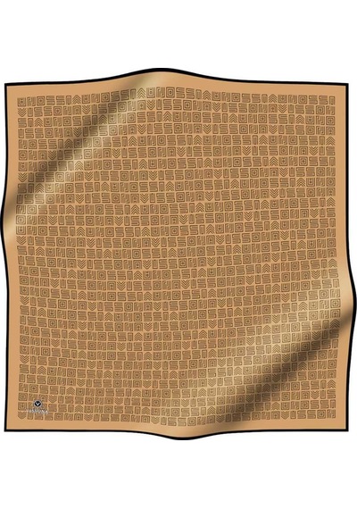 Vissona 100% Twill İpek Etnik Motif Desenli Gold - Siyah Renkli 90x90 Dikim Şekli : El Dikişi Eşarp Çok Renkli