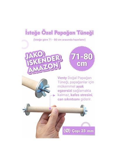 Vixpet Papağan Tüneği 71-80 CM Çapı 25 MM İsteğe Özel Jako Monk Amazon Senegal Konur
