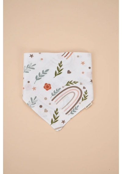 E&f Store Organik Sertifikalı Çift Katlı Müslin Kumaş - İki Çıtçıtlı Bebek Salya Önlük / Fular - Gökkuşağı Desenli Çok Renkli