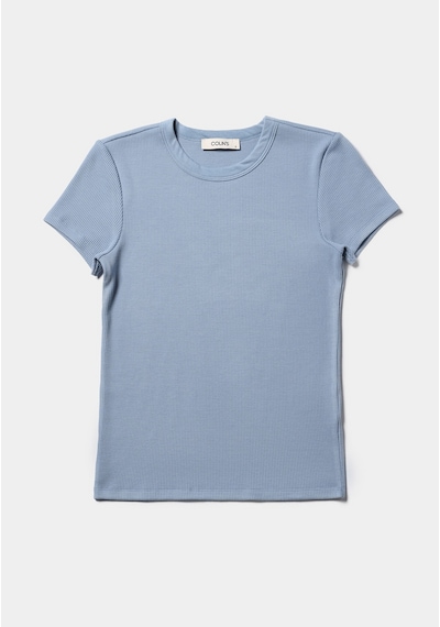 Colin's Colins Slim Fit Yuvarlak Yaka Düz Kadın Mavi Kısa Kol Tişört Cl1075453 Q1.v1 Blm