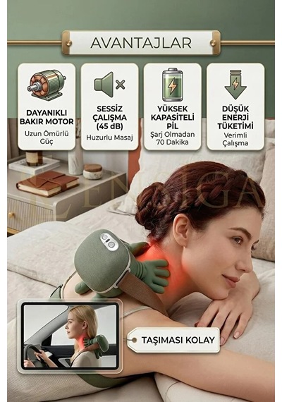 10 Parmaklı Şarjlı Derin Yoğurma Masaj El Masajı Isıtmalı Boyun Ve Omuz Masaj Aleti Yeşil