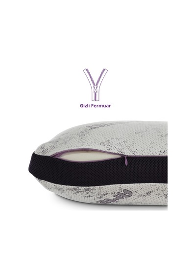 Rudu Ametist Kılıflı Visco Visko Delikli Bütün Sünger Yastık 60x40x14 Cm 1200 Gr Omuz/boyun Destekli Beyaz - Mor