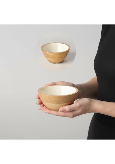 Deconox Mango Ağacı Kase - 15 Cm Krem Renkli Dekoratif Ahşap Sunum Kasesi - Doğal Çerezlik, Sosluk Ve Kahvaltılık