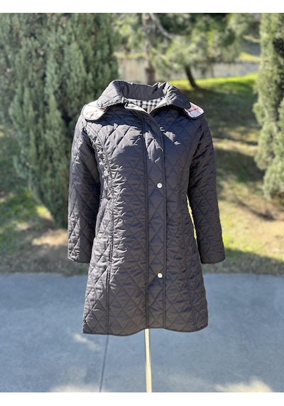 Kadın Ekose Mont Siyah 95 Cm Çok Renkli