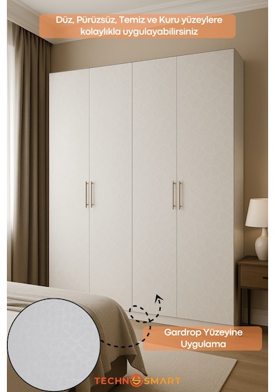 Technosmart 60cmx300cm Kendinden Yapışkanlı Desenli Beyaz Pvc Kaplama