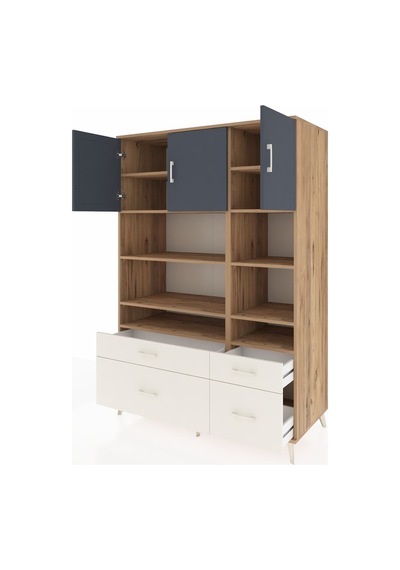 Kronos Dolap 10 Raflı 4 Çekmeceli 3 Kapaklı 132x59x195 Çam-an... Çam