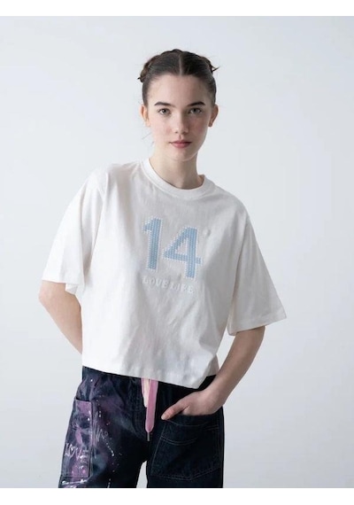 Zekids Kız Çocuk 14 Lıfe Yazılı Pamuklu Tshirt-15795 Ekru