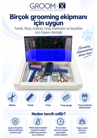 Groom-x Uv-c Ozon Etkili Pet Kuaför Makas Tarak Ve Tıraş Aleti Sterilizatör Cihazı