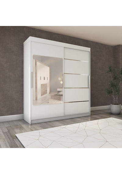 İki Kapaklı Sürgülü Gardırop 160/210 Cm Parlak Beyaz