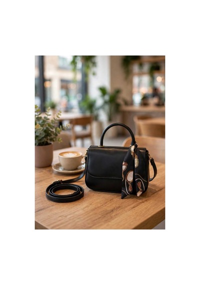 Names Bag Mini Sare Fular Detaylı Top Saplı Kadın El Ve Omuz Çantası - Günlük Siyah Siyah