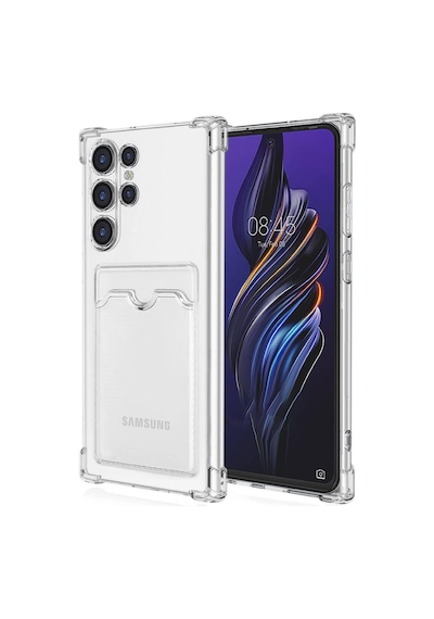 Samsung Samsung Uyumlu Galaxy S24 Ultra Kapak Kamera Korumalı Kartlıklı Darbe Emici Özellikli Şeffaf Silikon Kılıf