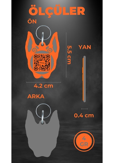 Petjoo 30.Anubis Gri-Turuncu Qr'lı Köpek Künyesi
